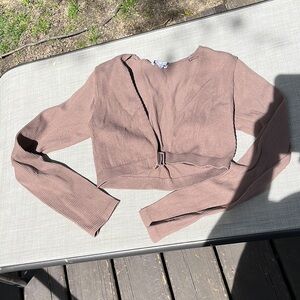 Brown Zara Ribbed Long Sleeve Women's Crop Top